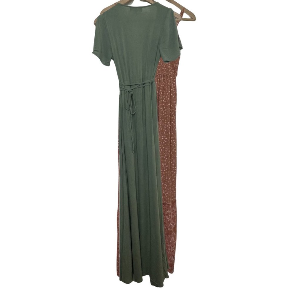 👗 LULU'S | Much Obliged Washed Olive Green Wrap Maxi Dress | Size S - Picture 8 of 12